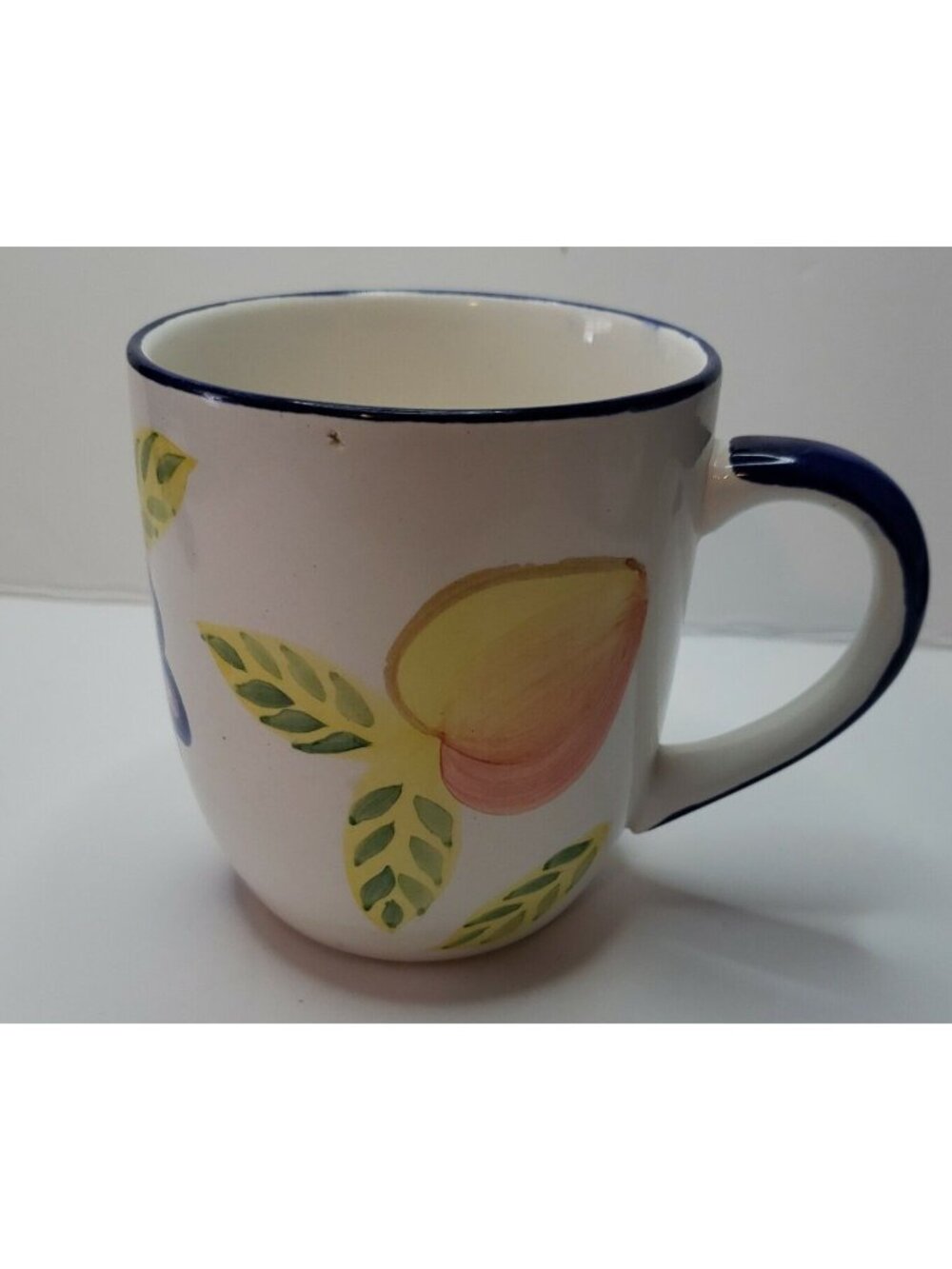 Artist's Touch Orchard Jubilee 4" Coffee Mug Fruit Blue Trim Discontinued